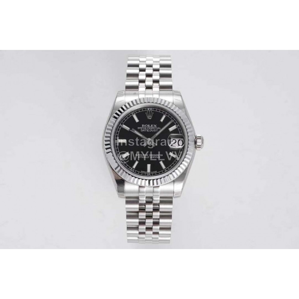 Rolex Steel Strap Sapphire Crystal 31mm Black Dial Watch