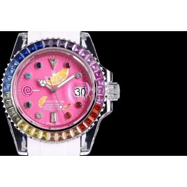 Rolex Rubber Strap Sapphire Crystal Watch Pink