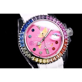 Rolex Rubber Strap Sapphire Crystal Watch Pink