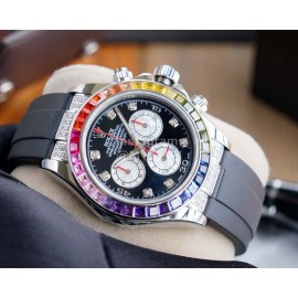 Rolex Rubber Strap Diamond Watch Silver