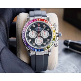 Rolex Rubber Strap Diamond Watch Silver