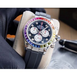 Rolex Rubber Strap Diamond Watch Silver