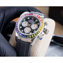 Rolex Rubber Strap Diamond Watch Silver