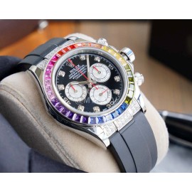 Rolex Rubber Strap Diamond Watch Silver