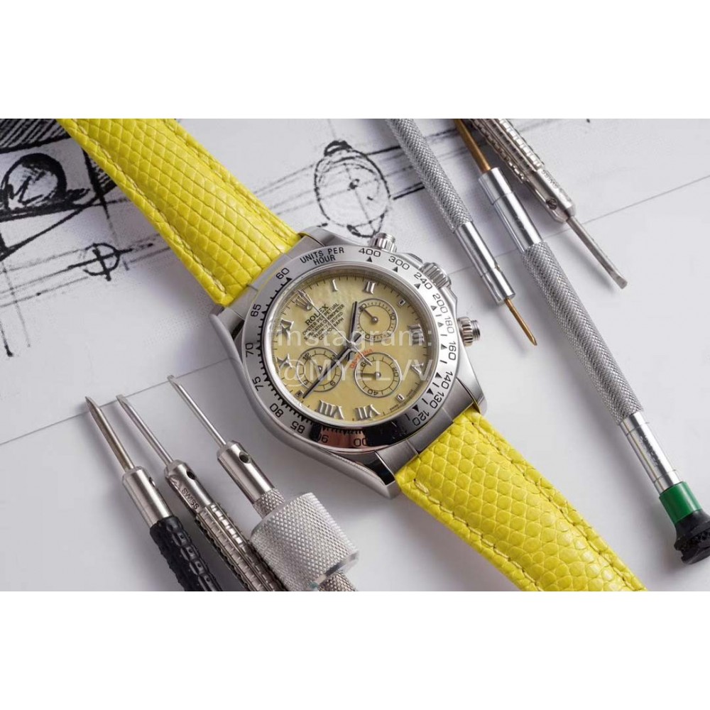 Rolex Tw Factory 904l Steel Leather Strap Watch Yellow