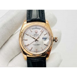 Rolex Dr Factory Day-Date 36mm Dial Leather Strap Watch Black