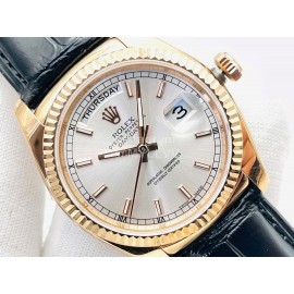 Rolex Dr Factory Day-Date 36mm Dial Leather Strap Watch Black