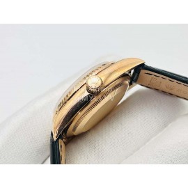 Rolex Dr Factory Day-Date 36mm Dial Leather Strap Watch Black