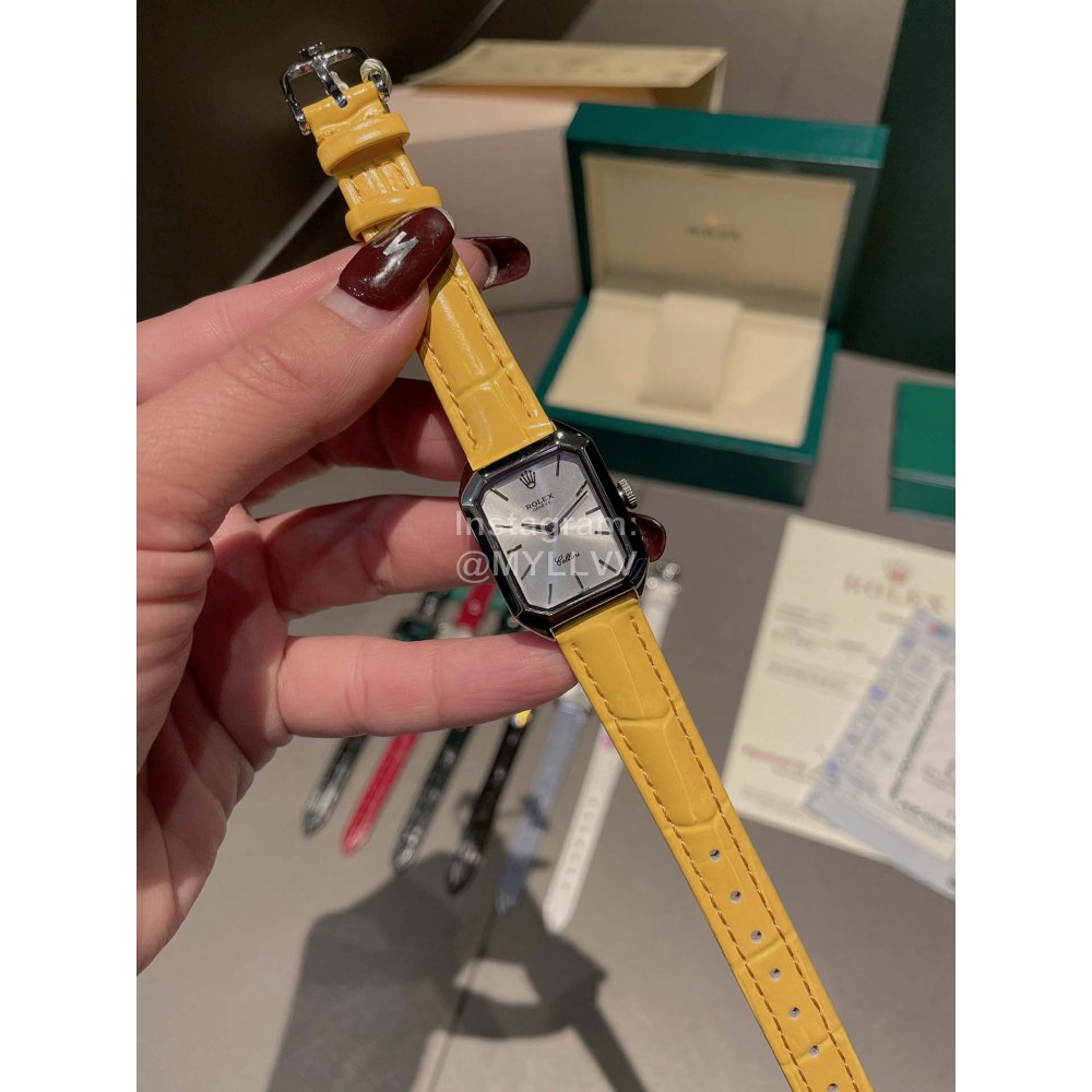 Rolex Square Dial Leather Strap Quartz Watch Yellow