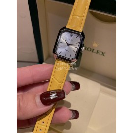 Rolex Square Dial Leather Strap Quartz Watch Yellow