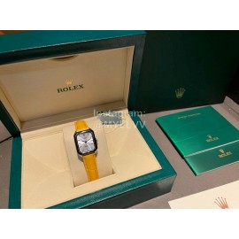 Rolex Square Dial Leather Strap Quartz Watch Yellow