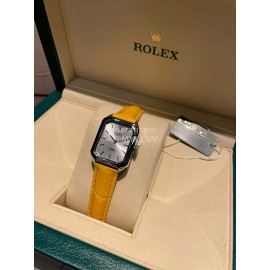 Rolex Square Dial Leather Strap Quartz Watch Yellow