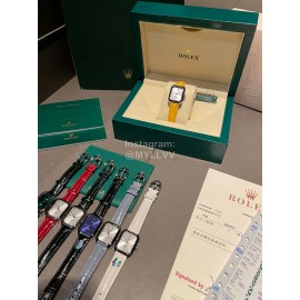 Rolex Square Dial Leather Strap Quartz Watch Yellow