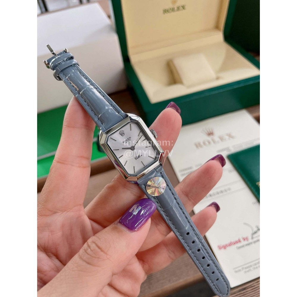 Rolex Square Dial Leather Strap Quartz Watch Gray