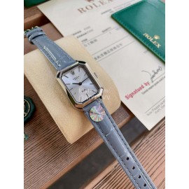 Rolex Square Dial Leather Strap Quartz Watch Gray