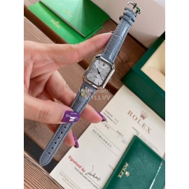 Rolex Square Dial Leather Strap Quartz Watch Gray