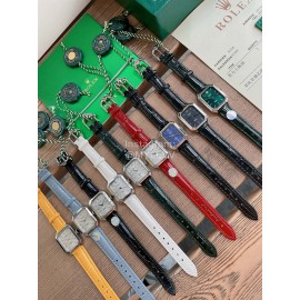 Rolex Square Dial Leather Strap Quartz Watch Gray