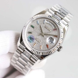 Rolex Tw Factory 316 Steel Diamond Dial Watch Silver