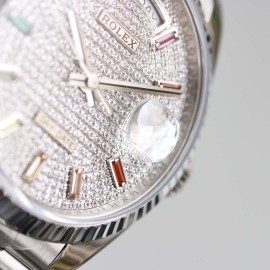 Rolex Tw Factory 316 Steel Diamond Dial Watch Silver