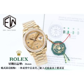 Rolex 36mm Gold Dial Steel Strap Diamond Watch