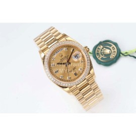 Rolex 36mm Gold Dial Steel Strap Diamond Watch