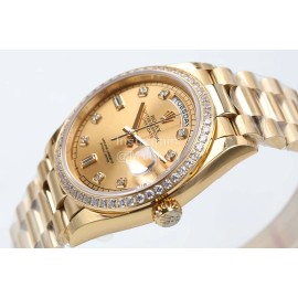 Rolex 36mm Gold Dial Steel Strap Diamond Watch