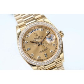 Rolex 36mm Gold Dial Steel Strap Diamond Watch