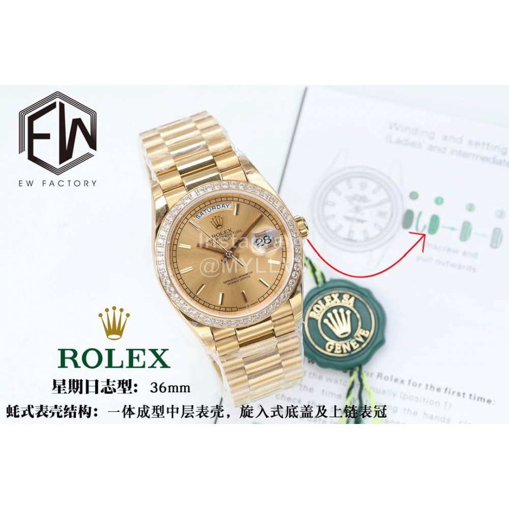Rolex Steel Strap 36mm Gold Dial Diamond Watch