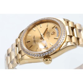 Rolex Steel Strap 36mm Gold Dial Diamond Watch