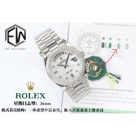 Rolex Steel Strap 36mm White Dial Diamond Watch