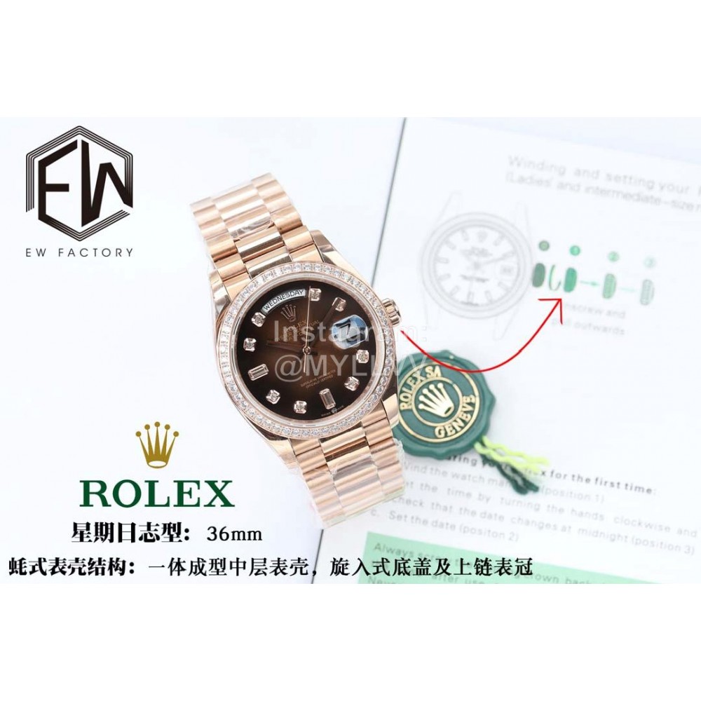 Rolex Steel Strap 36mm Brown Dial Diamond Watch