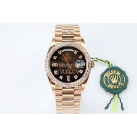 Rolex Steel Strap 36mm Brown Dial Diamond Watch