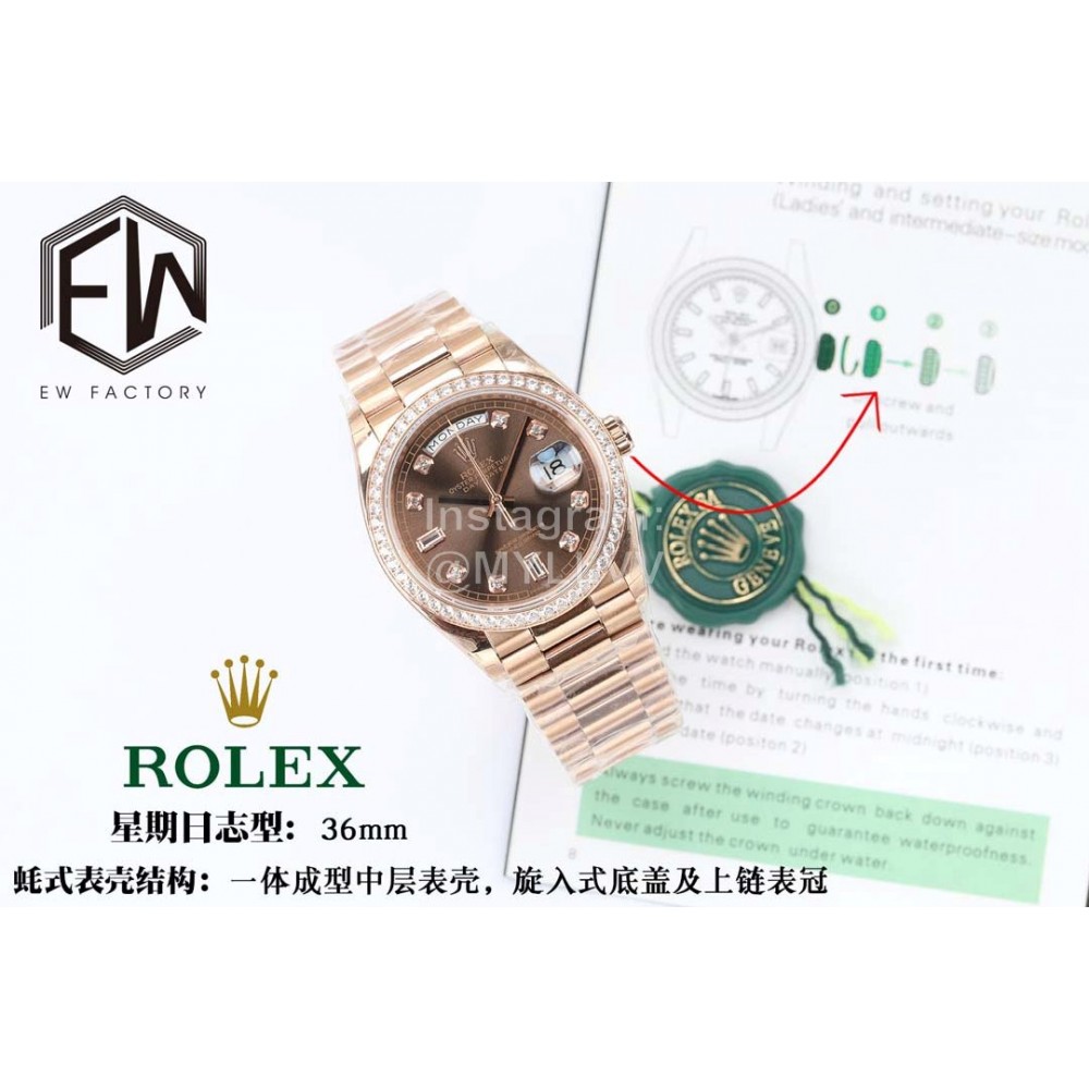 Rolex Steel Strap 36mm Dial Diamond Watch Brown