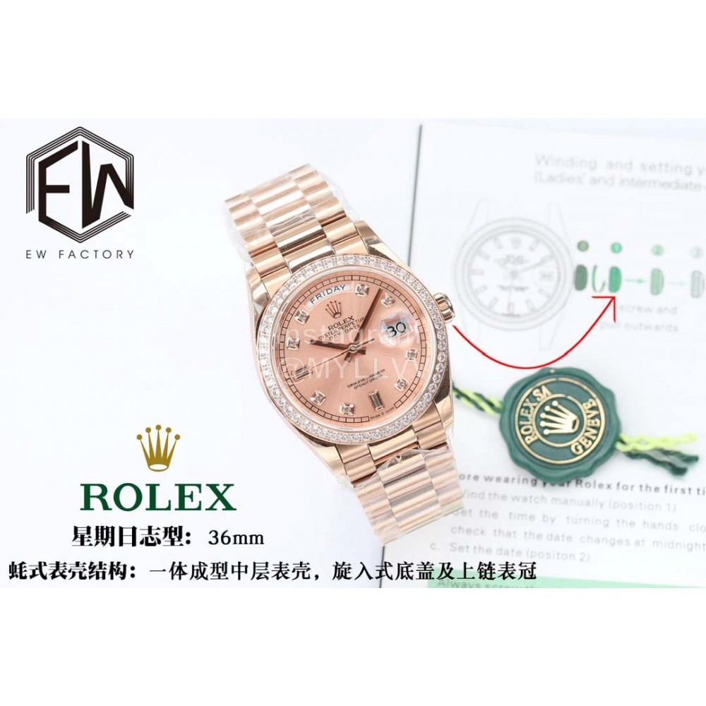 Rolex Steel Strap 36mm Dial Diamond Watch Rose Gold