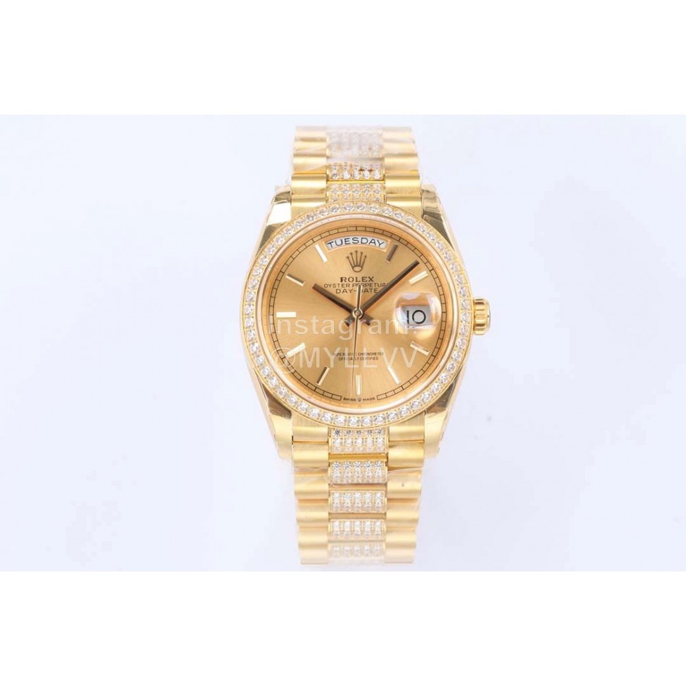 Rolex New Steel Strap 36mm Gold Dial Diamond Watch