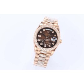Rolex New 36mm Dial Steel Strap Diamond Watch Brown