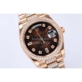 Rolex New 36mm Dial Steel Strap Diamond Watch Brown