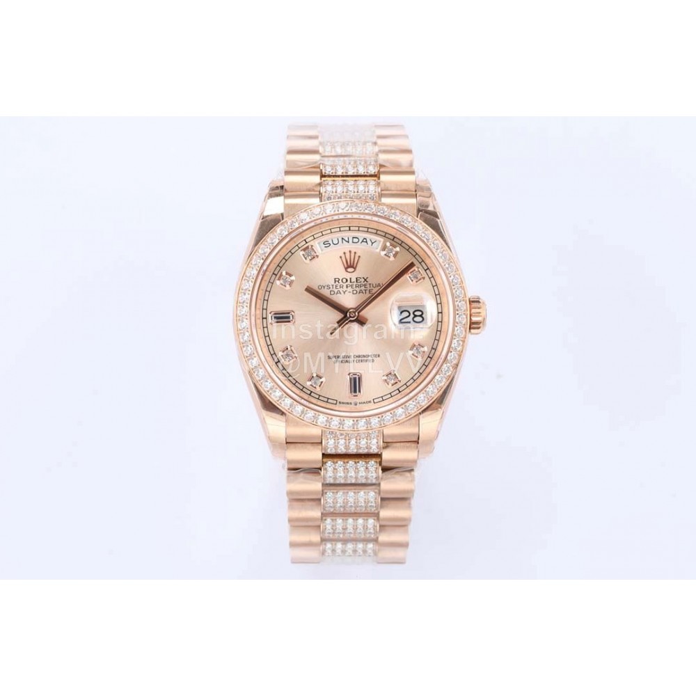 Rolex New 36mm Dial Steel Strap Diamond Watch Rose Gold