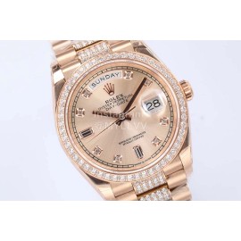 Rolex New 36mm Dial Steel Strap Diamond Watch Rose Gold