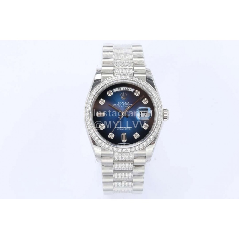 Rolex New 36mm Navy Dial Steel Strap Diamond Watch