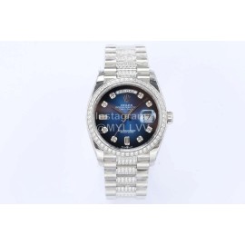 Rolex New 36mm Navy Dial Steel Strap Diamond Watch