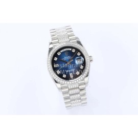 Rolex New 36mm Navy Dial Steel Strap Diamond Watch
