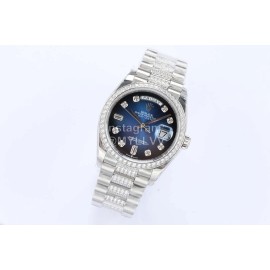 Rolex New 36mm Navy Dial Steel Strap Diamond Watch