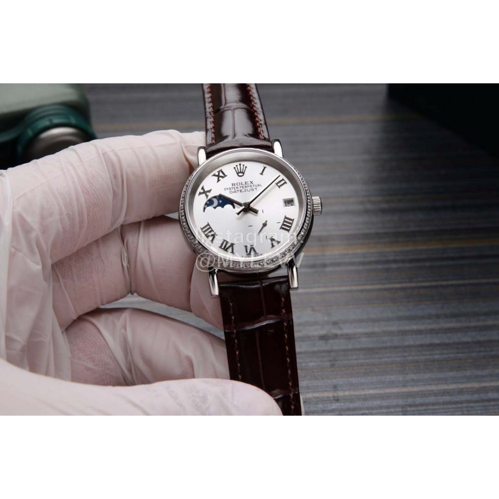 Rolex Roman Numeral Dial Sapphire Crystal Watch For Women Brown