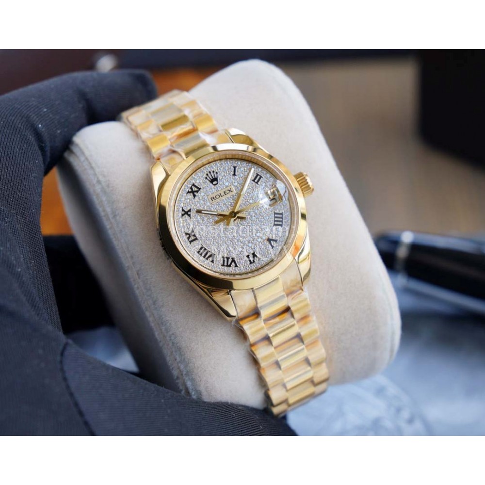 Rolex 316l Stainless Steel 28mm Dial Watch For Women Gold