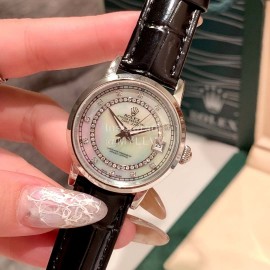 Rolex Leather Strap 35mm Dial Diamond Watch