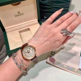 Rolex Leather Strap 35mm Dial Diamond Watch