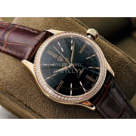 Rolex Dr Factory Leather Strap Diamond Watch Brown