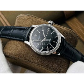 Rolex Dr Factory Leather Strap Diamond Watch Black