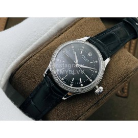 Rolex Dr Factory Leather Strap Diamond Watch Black